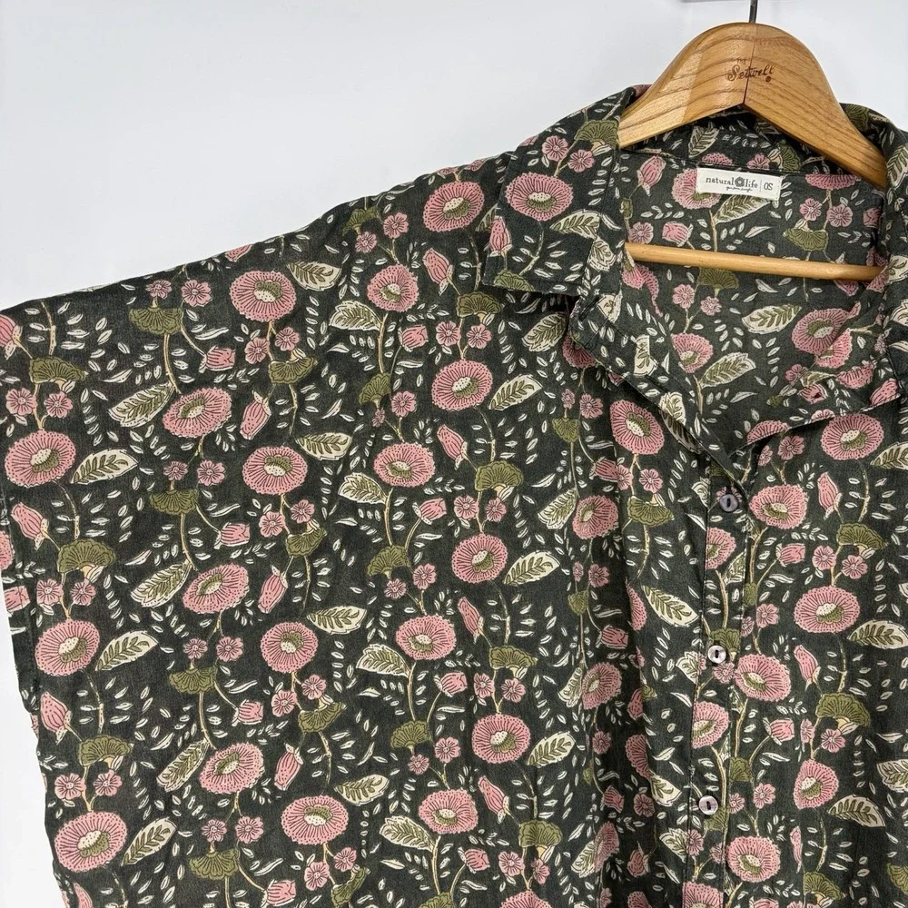 Natural Life Floral Oversized Top OS Lagenlook Boho Festival Boxy Hippie Cottage - Picture 2 of 8